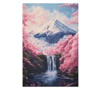 75x50cm/1000pcs Puzzles Mountain Fuji Waterfall Sakura Puzzles pour Adultes Jeux De Détente Décoration Parfaite Cadeaux Uniques d'anniversaire Et De Noël 75x50cm/1000pcs