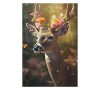 75x50cm/1000pcs Puzzles pour Adolescentes Deer with Floral Crown Jeu De Puzzle Et Casse-tête pour Adultes - Cadeaux pour Femmes (Anniversaire, Noël) 75x50cm/1000pcs