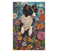75x50cm/1000pcs Puzzles pour Adolescentes Stained Glass Dog in Flowers Jeu De Puzzle Et Casse-tête pour Adultes - Cadeaux pour Femmes (Anniversaire, Noël) 75x50cm/1000pcs