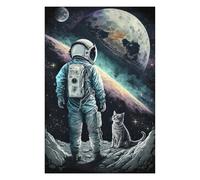 75x50cm/1000pcs Puzzles pour Adolescents Astronaut and Cat on The Moon Puzzles pour Adultes Jeux De Détente Découpe De Précision Interaction Parent-Enfant 75x50cm/1000pcs