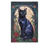 75x50cm/1000pcs Puzzles pour Adolescents Black Cat Stained Glass Puzzles pour Adultes : Analyse Et Logique du Jeu Pratique pour Anniversaire, Noël 75x50cm/1000pcs
