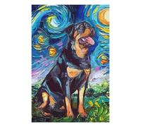 75x50cm/1000pcs Puzzles pour Adolescents Dog Star Night Rottweiler Puzzles Jeux Amusants Découpe De Précision Cadeaux Uniques pour Anniversaire Et Noël 75x50cm/1000pcs