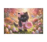 75x50cm/1000pcs Puzzles pour Adolescents Easter Kitten with Flowers Puzzles pour Adultes - Jouets Anti-Stress - Décoration Parfaite - Activités Ludiques À La Maison 75x50cm/1000pcs