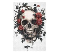 75x50cm/1000pcs Puzzles pour Adolescents Gothic Skull and Roses Puzzle Mural, Jouet, Décoration, Défi Difficile, Cadeau Anti-Stress 75x50cm/1000pcs