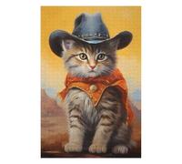 75x50cm/1000pcs Puzzles pour Adolescents Kitty Cowboy Puzzle Mural, Jouet, Décoration, Défi Difficile, Cadeau Anti-Stress 75x50cm/1000pcs