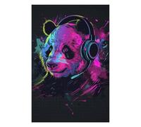 75x50cm/1000pcs Puzzles pour Adolescents Neon Panda Headphones Art Print Jeu De Puzzle Et De Réflexion, Cadeaux pour Femmes, À Offrir À Toute La Famille 75x50cm/1000pcs