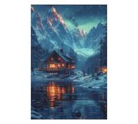 75x50cm/1000pcs Puzzles pour Adolescents Snowy Nature Aurora Cabin Puzzles Jeux Amusants Découpe De Précision Cadeaux Uniques pour Anniversaire Et Noël 75x50cm/1000pcs