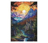 75x50cm/1000pcs Puzzles pour Adolescents Stained Glass Fantasy Landscape with Castle Puzzles pour Adultes Jeux Amusants Vacances À La Maison Passer Le Temps Défi À Compléter 75x50cm/1000pcs