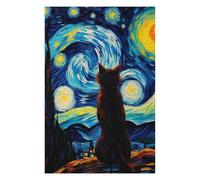 75x50cm/1000pcs Puzzles pour Adolescents The Starry Night Cat Puzzle Anti-Stress - Décoration Idéale pour Un Anniversaire Ou Noël 75x50cm/1000pcs