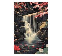 75x50cm/1000pcs Puzzles pour Adolescents Waterfall Serenity Cherry Blossoms Lotus Japanese Puzzles pour Adultes Jeux Amusants Vacances À La Maison Passer Le Temps Défi À Compléter 75x50cm/1000pcs