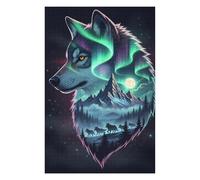 75x50cm/1000pcs Puzzles pour Adultes Alpha Wolf - Double Exposure Night Landscape Wall Art Puzzle pour Adultes - Jeu De Réflexion - Défi Difficile Et Stimulant 75x50cm/1000pcs