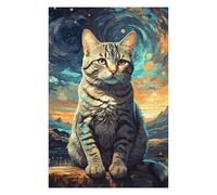75x50cm/1000pcs Puzzles pour Adultes Cat Starry Night Puzzles pour Adolescents Jeu Familial Course De Vitesse Manuelle Cadeaux Uniques pour Anniversaire Et Noël 75x50cm/1000pcs