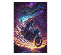 75x50cm/1000pcs Puzzles pour Adultes Motorcycle Rider in Stormy Sky Jeu De Réflexion Puzzle, Passe-Temps Idéal pour Les Vacances À La Maison, Cadeaux d'anniversaire Et De Noël Uniques 75x50cm/1000pcs