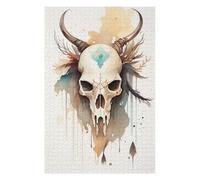 75x50cm/1000pcs Puzzles pour Adultes Watercolor Skull with Horns Jeux De Puzzle Relaxants Course De Vitesse Manuelle Cadeaux Uniques pour Anniversaire Et Noël 75x50cm/1000pcs