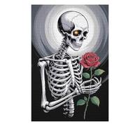 75x50cm/1000pcs Puzzles Skeleton with Rose Digital Art Puzzle Adulte Jeu Manuel Course De Vitesse Cadeaux Uniques pour Anniversaire Et Noël 75x50cm/1000pcs