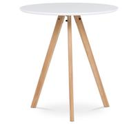 75x70x70 cm table ronde de salle à manger en MDF vernis blanc mat, design scandinave, pieds en bois de hêtre massif (DT320WT)