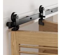 76.3cm/2.5FT Rail Porte Coulissante Pliante Kit Roulette Suspendue Systeme Noir pour 2 Porte Coulissante Interieur 35cm Large T Roues