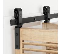 76.3cm/2.5FT Rail Porte Coulissante Pliante Kit Roulette Suspendue Systeme Noir pour 2 Porte Coulissante Interieur 35cm Large
