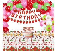 76 Paquets Décorations de Fête Pour Les Fraises Accessoires de Fête Pour Le Premier Anniversaire Des Baies Décorations de Fruits D'été Ensemble de Décoration Sweet One - Ballons, Bannière, Nappe