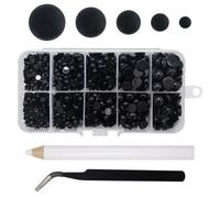 760 pièces perles de bricolage noires, perles semi-circulaires avec 1 pièce pince à épiler en acier inoxydable et 1 pièce stylo à pointe, perles plates pour bricolage, bijoux (4/5/6/8/10 mm)