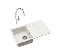 76x44 cm évier avec égouttoir réversible en Granite, à encastrer, blanc + mitigeur lavabo/cuisine Grohe StartEdge (SATSE3WG313)