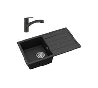 76x44 cm kit évier avec égouttoir réversible en Granite, à encastrer, noir + mitigeur lavabo/cuisine Grohe Start (SATSE3BG431)