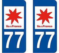 77 Ile-de-France département région Autocollant Plaque immatriculation Auto Voiture Sticker, Couleur : Bleu, Angle : Arrondi