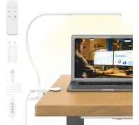77 LED Desk Lamp with Remote Control [Impressive Light Power] 40cm Clip Lamp, 3 Colors and 10 Brightness Levels, 360° Flexible with USB Charger