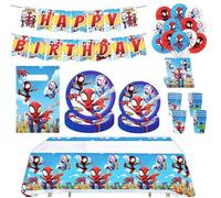 77 Pièces Spiderman Vaisselle Ensemble,Vaisselles Anniversaire Kit pour Enfants,Décor Anniversaire Fête Spiderman -10 Invités