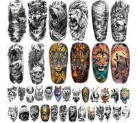 77 Tatouages Temporaires Animaux Forestiers, 17 Grands Lions Tigres Loups Bras Demi longueur, 60 Mini Crânes Hiboux Ours Réalistes pour Adultes Enfants