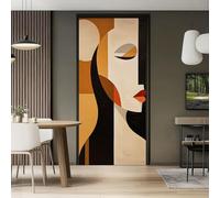 77 x 200 cm Porte Autocollants Style D'Art Moderne Abstrait 3d Papier Peint Orange Chiffres Géométrie Sticker Muraux Porte Amovible PVC Imperméable pour Décoration Mur Salon Cuisine Chambre Salle