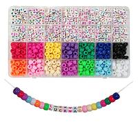 770 perles alphabétiques type Poney Beads, perles cubiques marquées d’une lettre de A à Z ou d’un cœur Perles d’artisanat d’art et de confection de bijoux et bracelets nominatifs (multicolore)