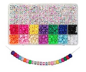 770 perles alphabétiques type Poney Beads, perles cubiques marquées d’une lettre de A à Z ou d’un cœur Perles d’artisanat d’art et de confection de bijoux et bracelets nominatifs (multicolore)