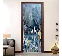 77x200 cm PVC Imperméable Sticker Porte Animaux de forêt en dessin animé Poster de Porte 3D Stickers Muraux Autocollant Porte Amovible Bleu Auto-adhésif Murale pour Salon Salle de Bain
