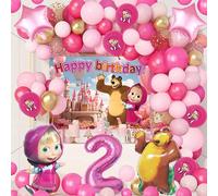 78 Pièces Masha Michka Anniversaire, Masha Ballon Anniversaire, Articles de Fête d'anniversaire, pour 2 ans Filles Décoration de Fête