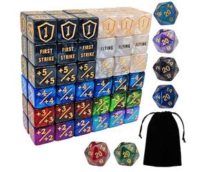 78 Pions MTG - Compteurs de Mots de capacité, -1/+1 Compteur de Vie, Compteur de Vie de Bouclier, Statuts de créatures, Couleur marbre D6 Cube Dice, pour MTG, TCG, Jeux de Cartes (Sac Noir Inclus)