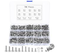 780 Pièces Vis et écrous Set, M3 M4 Vis Boulon et écrous et Rondelles Kit, Boulons Vis à Tête Hexagonale à Tête Cruciforme, Vis Boulons Hexagonaux à Tête à Bride pour Auto Mécaniques
