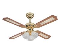 78199 Ventilateur de plafond d’intérieur en laiton poli de 105 cm Princess Trio, kit d’éclairage avec verre dépoli