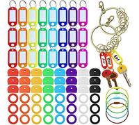 78Pcs Key Caps Tags Couvre Ensemble,48Pcs Couvercles d'identification de clé en plastique et 24Pcs Étiquettes en plastique avec 6Pcs Porte-clés en fil - Couvre-anneaux d'identification de clé