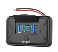 78W 4 Port Prise USB 12V Support Mural, Double 36W PD & Double 18W QC3.0 Montage en Surface léger Panneau de Prises pour chargeurs avec Interrupteur à Bouton pour Bus RV Camion Marine Voiturette Golf