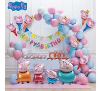 79 pièces Ensemble de ballons officiellement sous licence Peppa Pig Peppa George Maman Papa Famille Heureuse Ballons Roses Bleus Style Dessin Animé Mignon Bâton à Main Bracelet Couvre-Chef Drapeau Déc