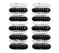 79STYLE Lot de 50 élastiques à cheveux en spirale noirs et transparents en plastique pour queue de cheval - Pour femme - Cheveux fins et épais - Noir et transparent