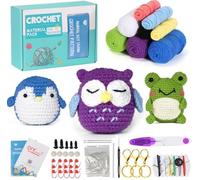 7CDXD 3 Pièces Kit de Crochet, Kit de Crochet pour Débutants, Inclut Laine, Accessoires de Crochet et Tutoriels Vidéo Débutants, Idéal pour Enfants et Adultes, Cadeau Créatif