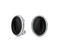 7Ct Cabochon Ovale Onyx Noir Corde Câble Lunette .925 Argent Sterling Boucles D'Oreilles Paires Clips Pour Femmes C'Est Un Alliage