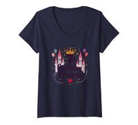 7ème Anniversaire Princess: Royal Castle Celebration T-Shirt avec Col en V, Femme, Bleu Marine, XXL