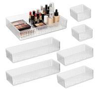 7er-Set Transparente Kunststoff-Schubladenorganizer, stapelbare Make-up-Aufbewahrungsboxen in Mehreren Größen, vielseitige Aufbewahrungsbehälter für Schminktisch, Büro, Küche und Bad