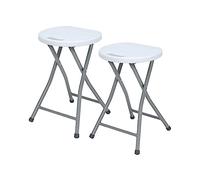 7house Lot de 2 tabourets pliables en résine et acier 31 x 45 cm Blanc