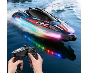 7JI Télécommande Bateaux sans-Brousse, 2,4 GHz RC Bateau avec Lumière LED