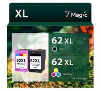 7Magic Cartouche 62 XL Remanufacturée pour HP Noir et Couleur - Compatible avec Envy 5540 5640 5644 7640, Officejet 200 250 5740 (Noir et Couleur)