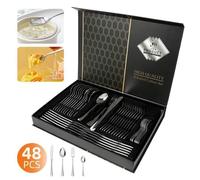 7MAGIC Ménagère 48 Pièces Ensemble de Couverts en Acier Inoxydable Pour 12 Personnes Avec boîte cadeau - Argent